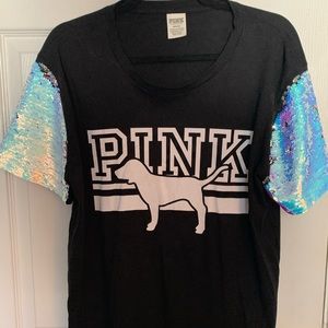 Vs Pink Sequin Sleeve Logo T-shirt